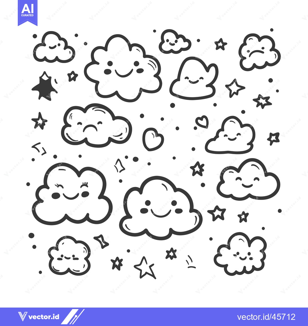 Premium Vector of A Hand-Drawn Illustration of Cute Clouds with Various Facial Expressio