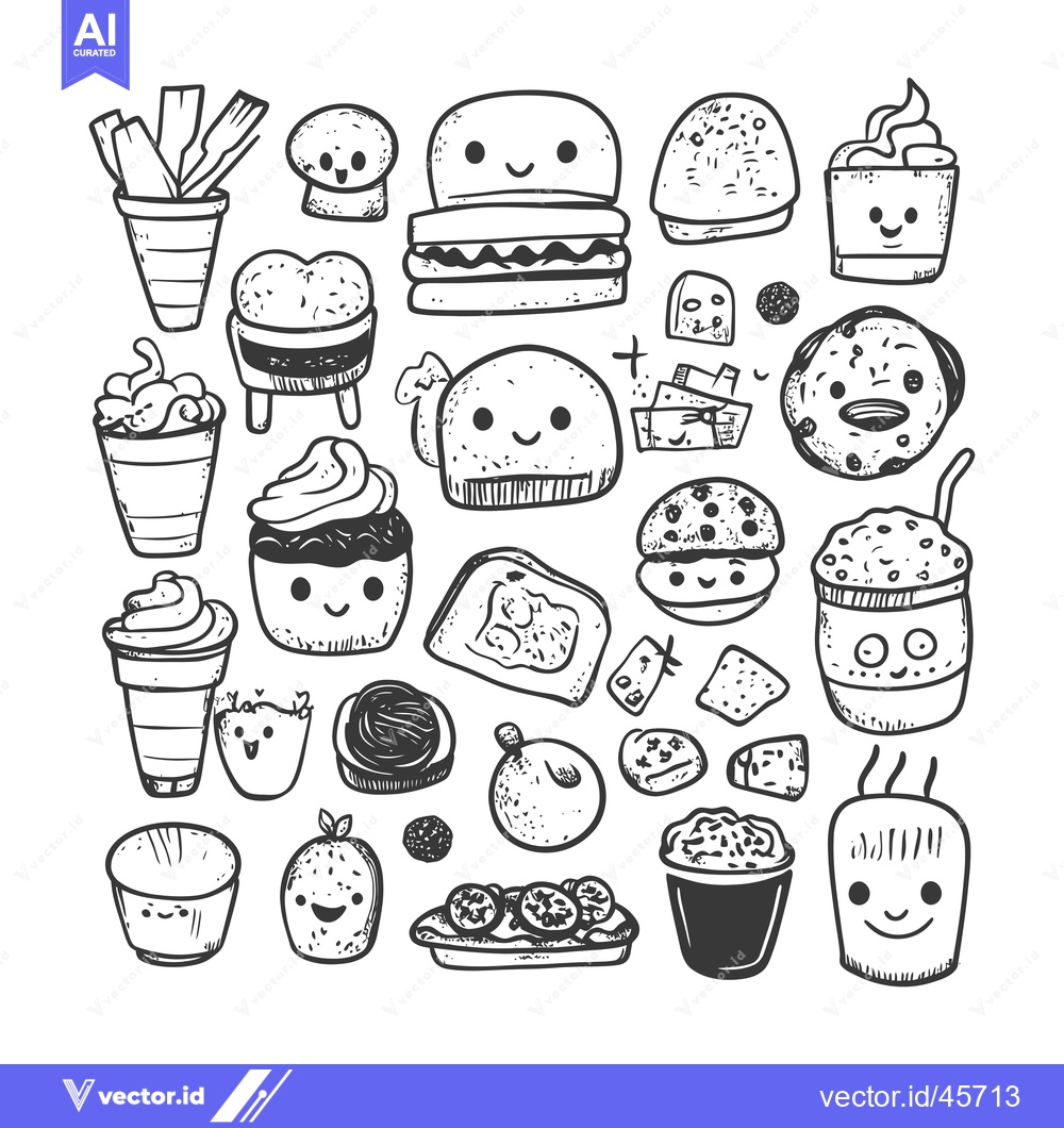 Premium Vector of Hand-Drawn Illustration of Cute Food Items with Smiling Faces
