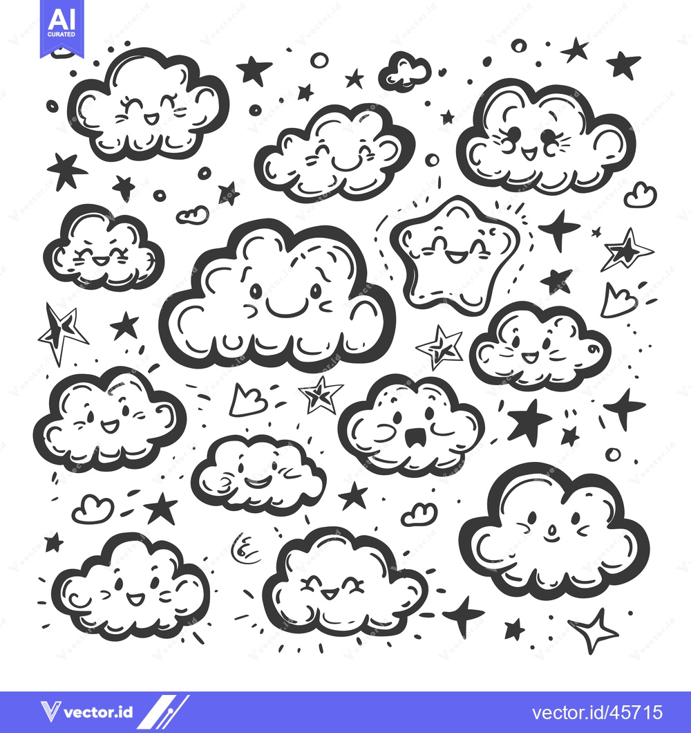 Premium Vector dari Hand-drawn Illustration of Cute Smiling Clouds and Stars