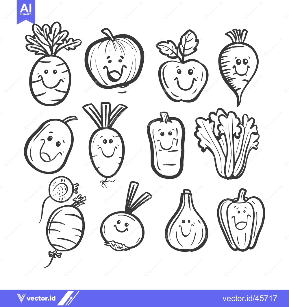 Premium Vector of Hand-Drawn Illustration of Cute Vegetables with Smiling Faces