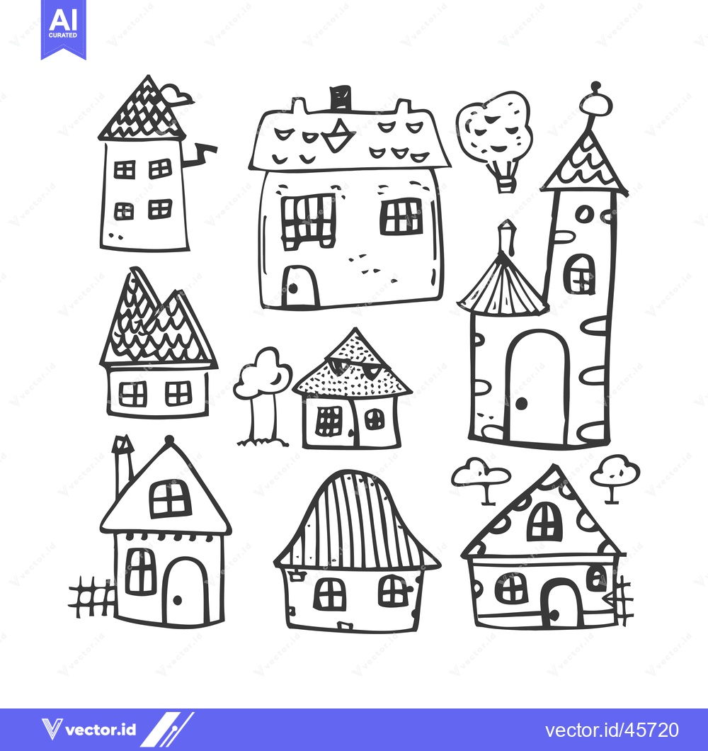 Premium Vector of Hand-Drawn Illustration of Diverse Houses and Landscape Elements