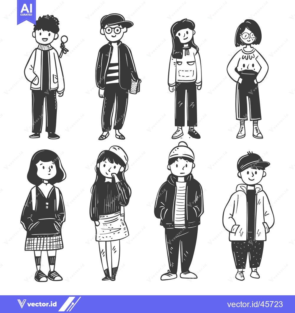 Premium Vector dari Hand-Drawn Illustration of Diverse Teenagers in Casual Outfits