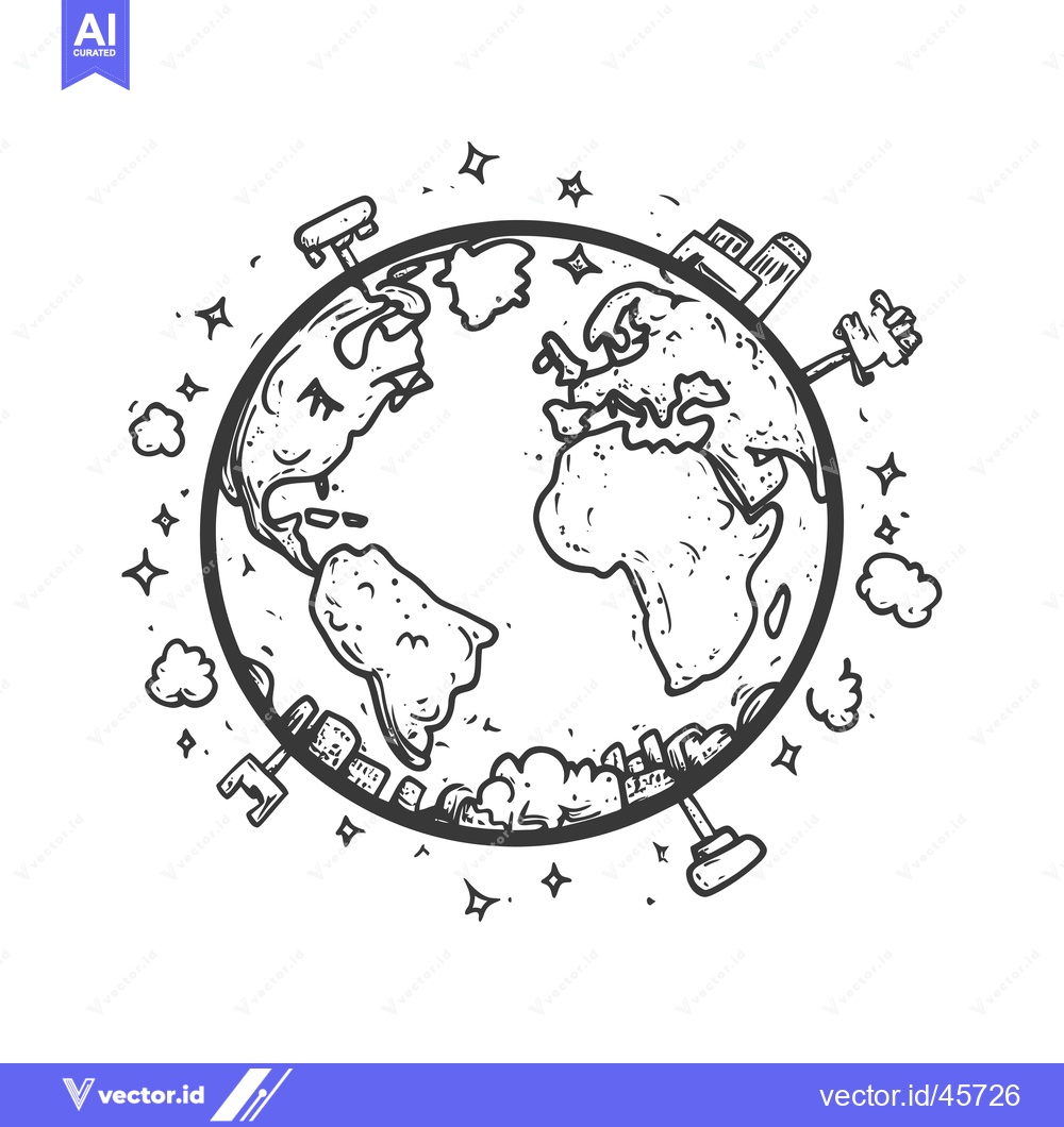 Premium Vector dari Hand-Drawn Illustration of Earth Surrounded by Buildings, Clouds, and