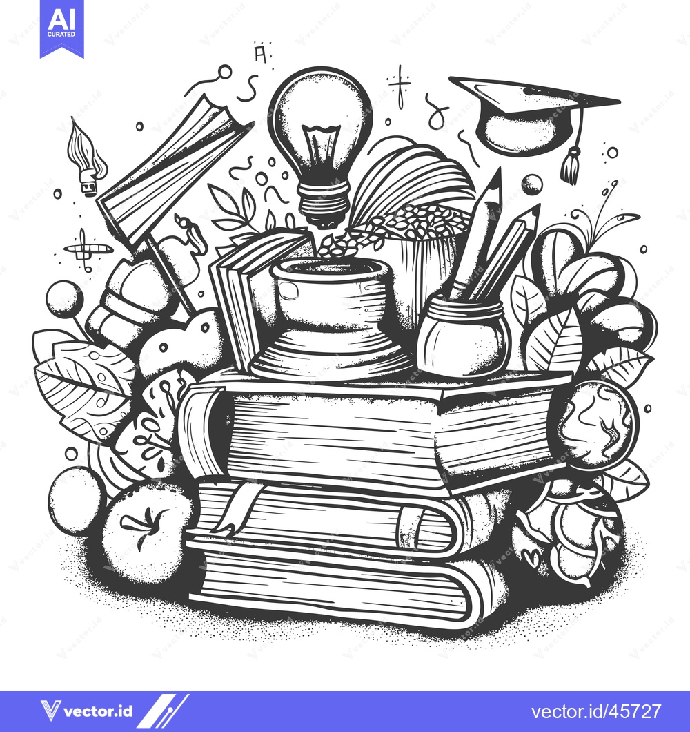 Premium Vector of Hand-Drawn Illustration of Educational Supplies with a Light Bulb and