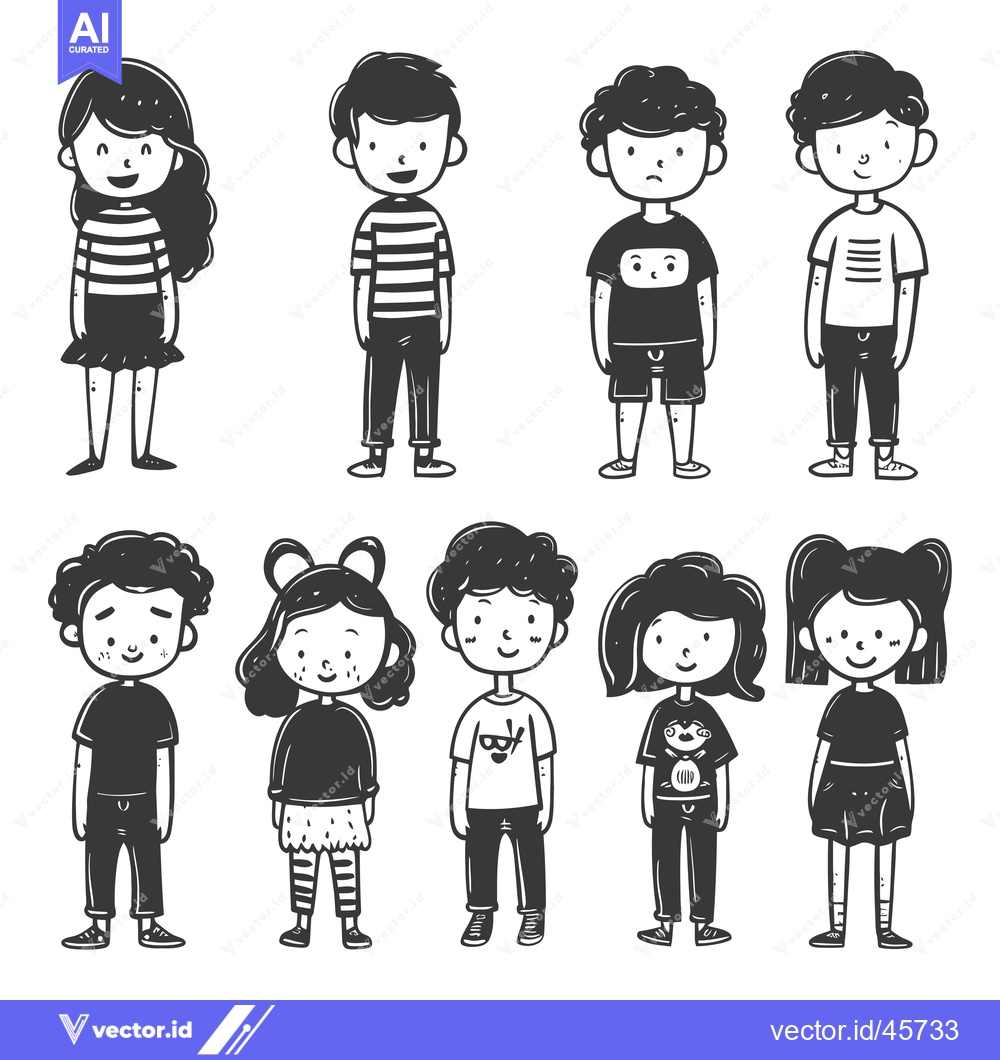 Premium Vector dari Hand-Drawn Illustration of Eight Children in Casual Attire