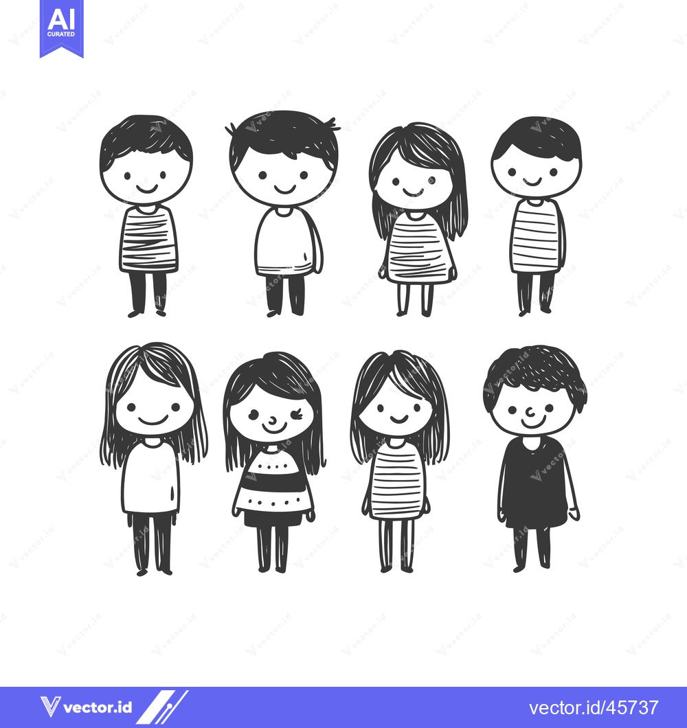 Premium Vector dari Hand-drawn illustration of eight smiling children