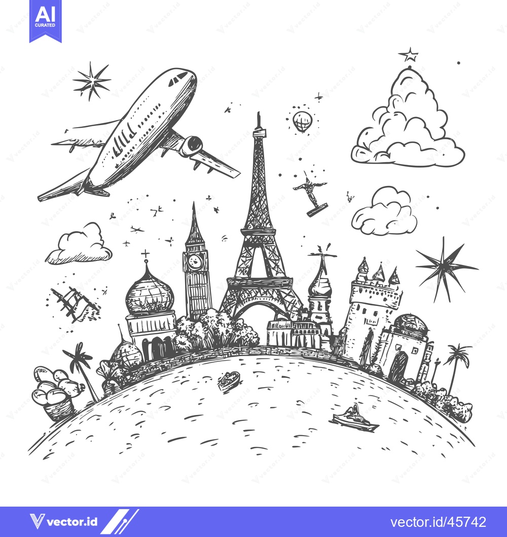 Premium Vector dari Hand-Drawn Illustration of Famous Landmarks Around the World with an A