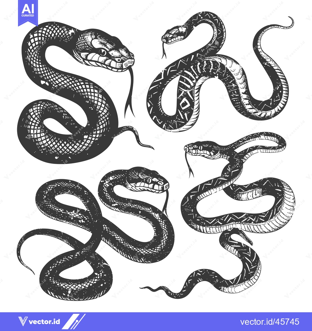 Premium Vector dari Hand-Drawn Illustration of Five Black and White Snakes