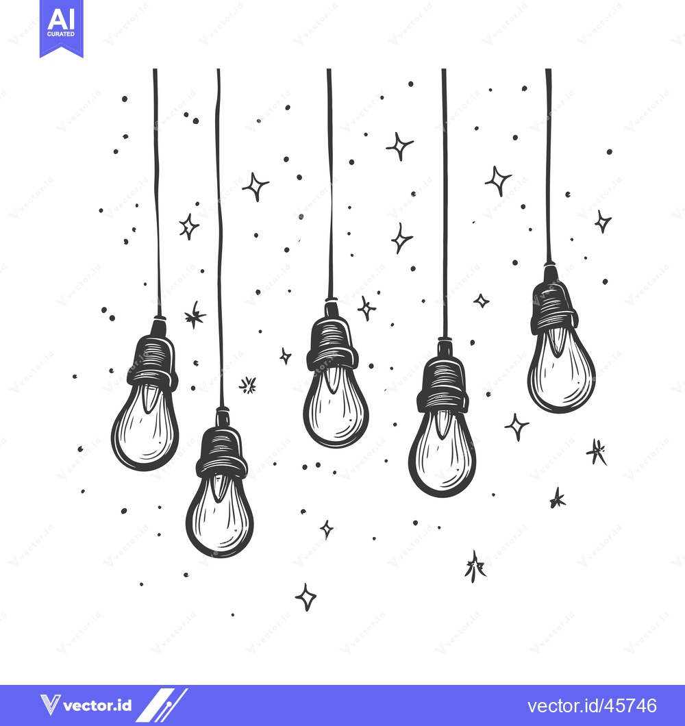 Premium Vector of Hand-drawn illustration of five hanging lightbulbs with stars