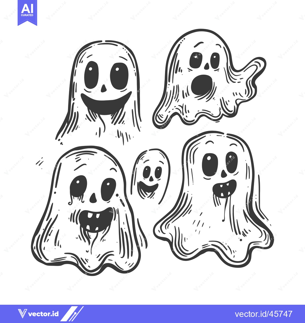 Premium Vector dari Hand-drawn illustration of five playful ghosts with various expression