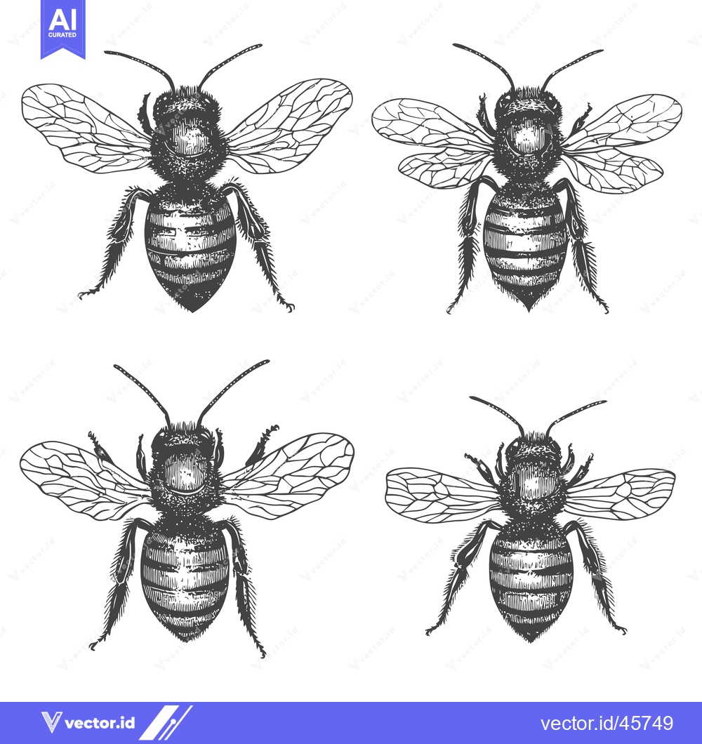 Premium Vector dari Hand-Drawn Illustration of Four Bees in Different Poses