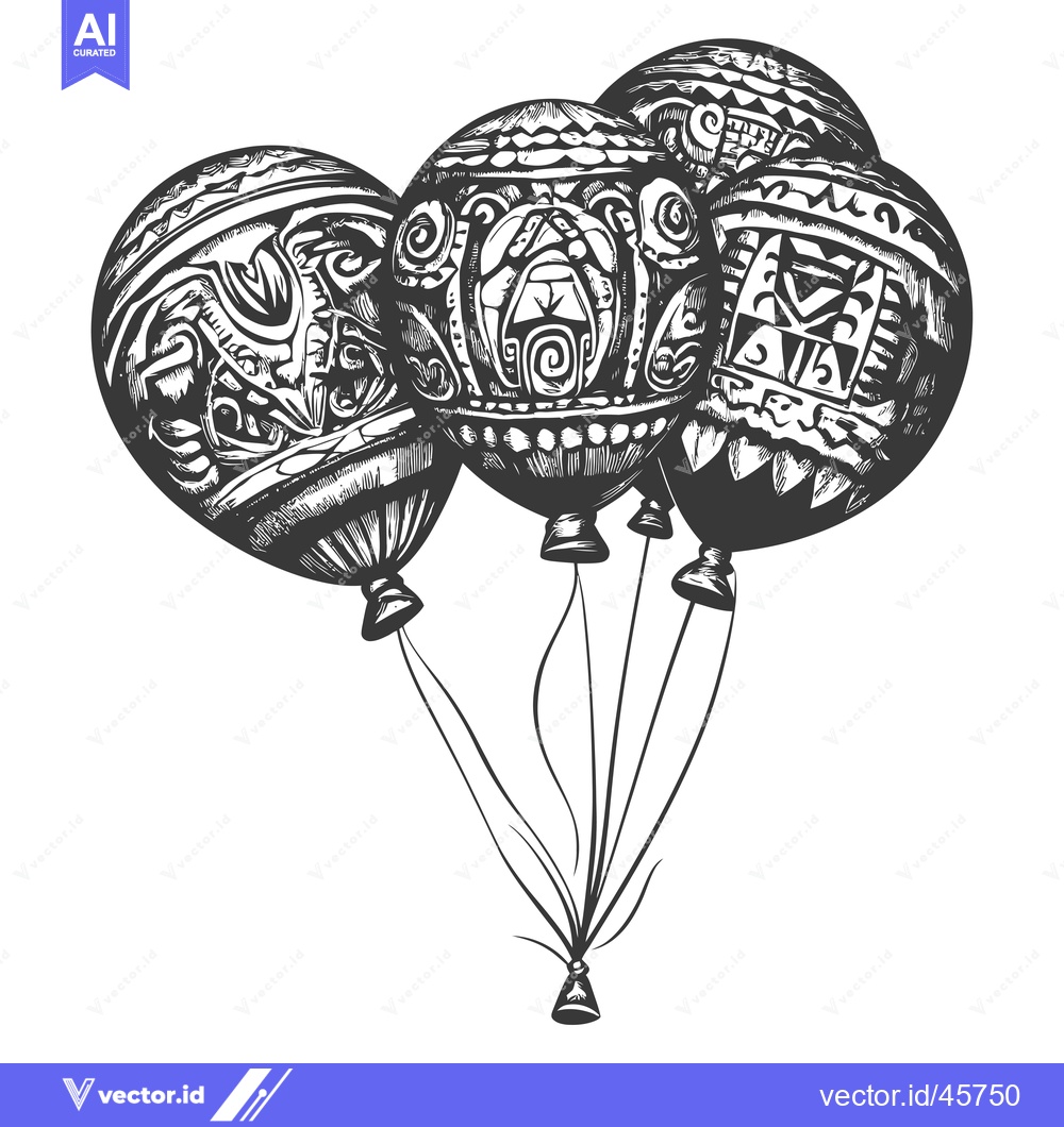 Premium Vector of Hand-drawn illustration of four black and white balloons with geometri