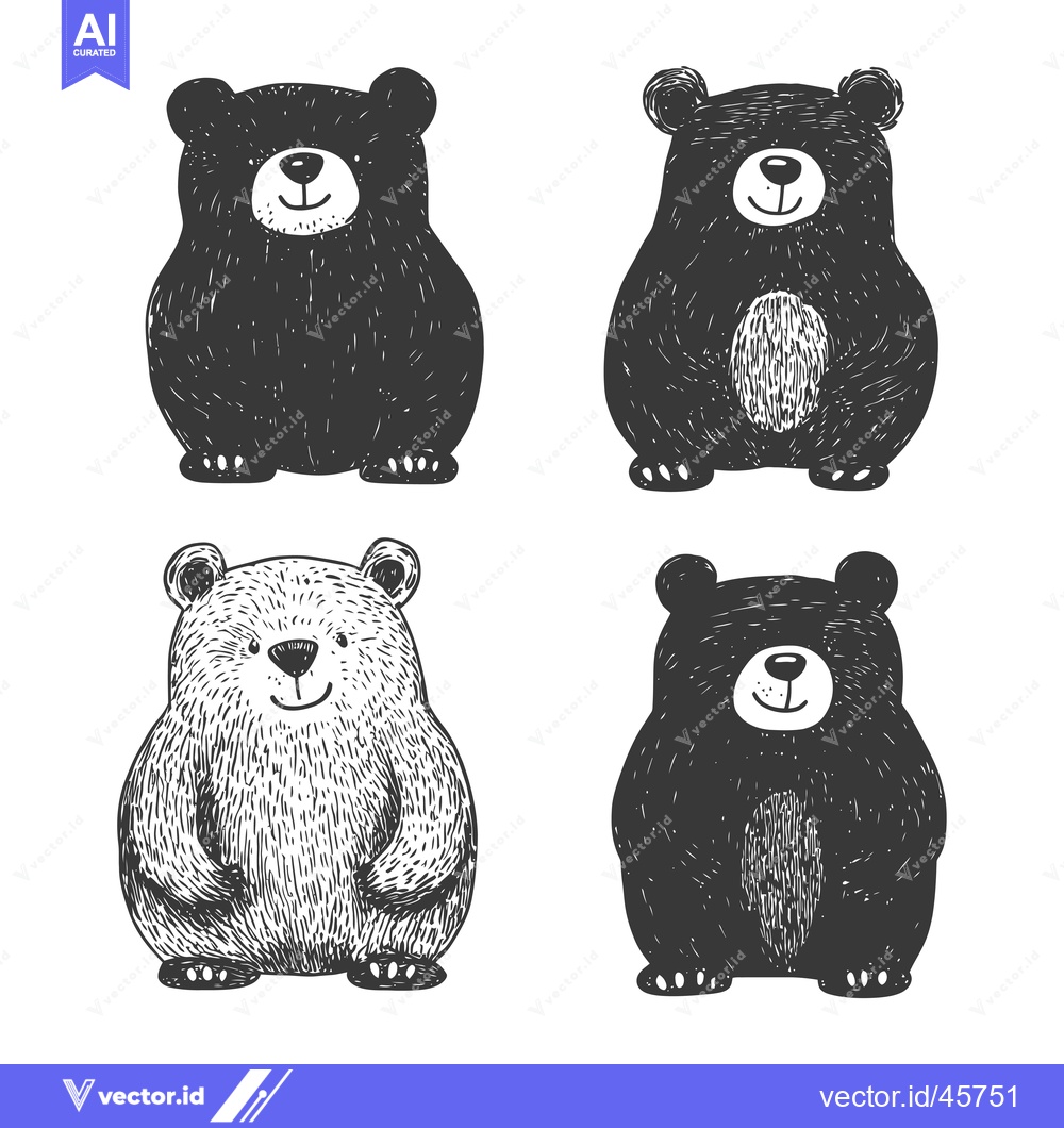 Premium Vector dari Hand-Drawn Illustration of Four Black and White Bears
