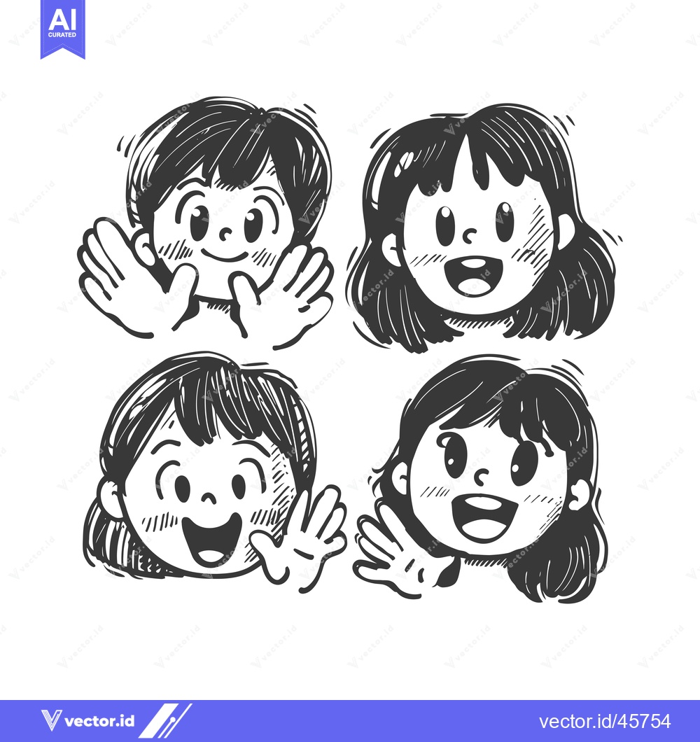 Premium Vector dari Hand-drawn illustration of four cartoon girls with different expressio