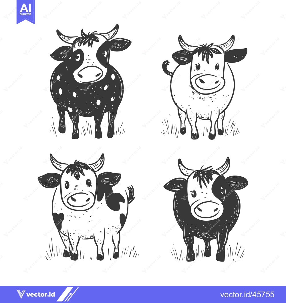 Premium Vector dari Hand-drawn Illustration of Four Cows with Different Markings