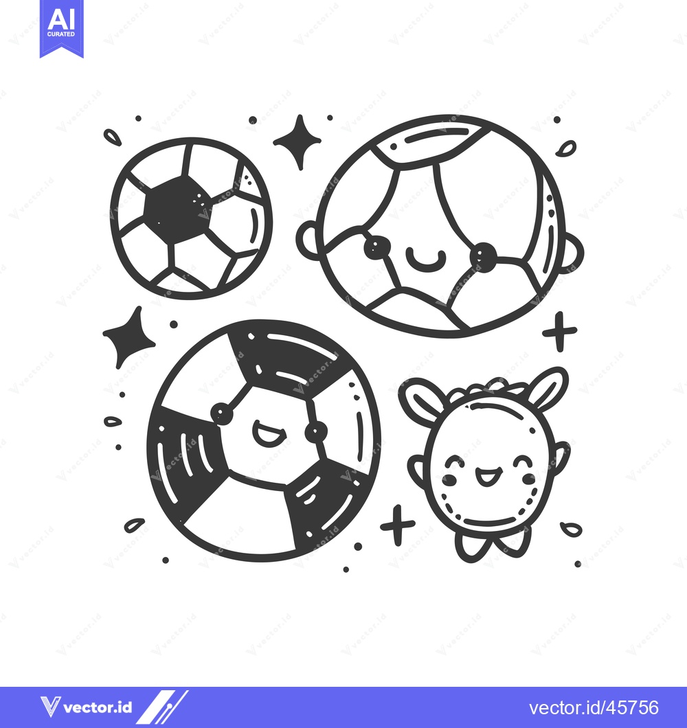 Premium Vector of Hand-Drawn Illustration of Four Cute Cartoon Soccer Balls