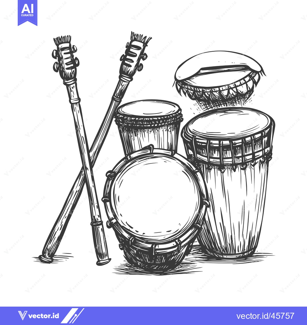 Premium Vector dari Hand-Drawn Illustration of Four Drums and Two Sticks