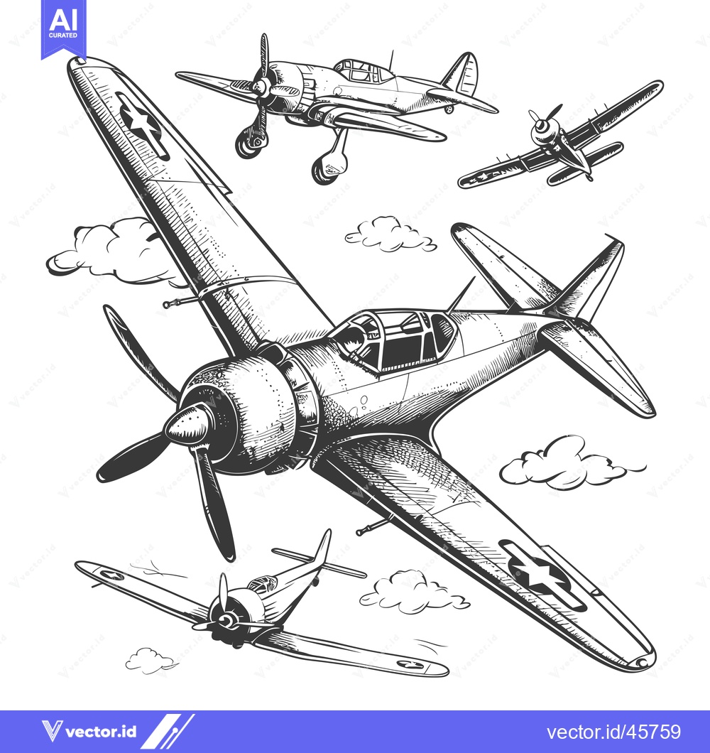 Premium Vector of Hand-drawn Illustration of Four Military Aircraft Flying in Formation