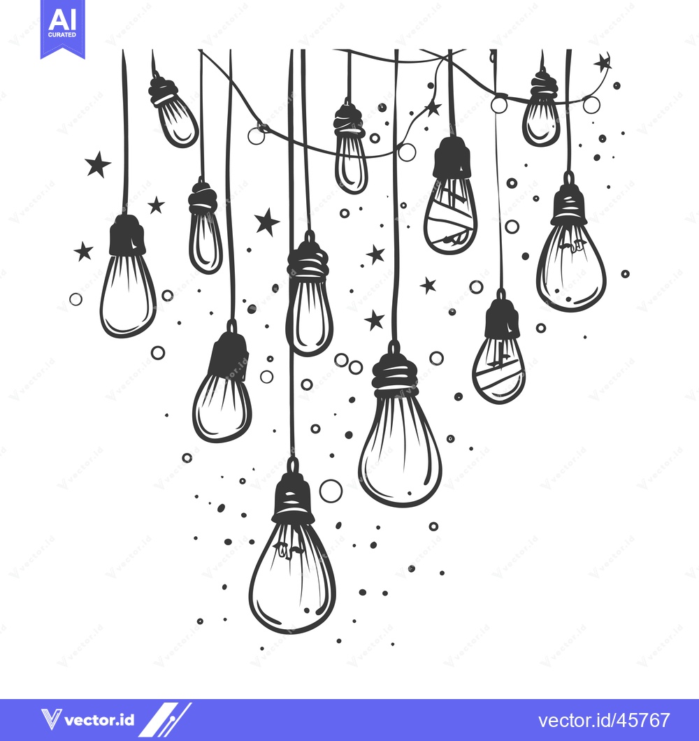 Premium Vector of Hand-drawn Illustration of Hanging Lightbulbs with Stars and Dots