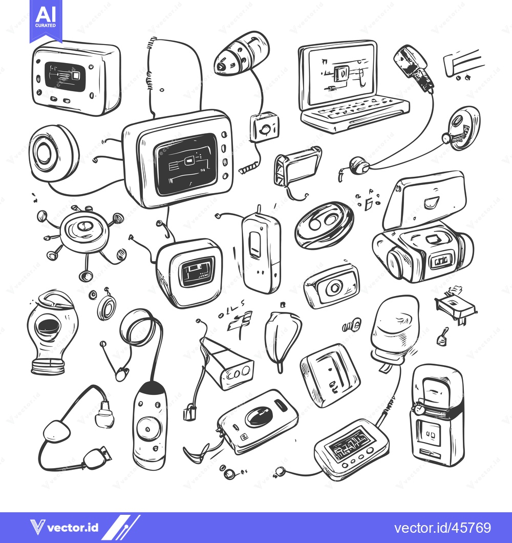 Premium Vector of Hand-Drawn Illustration of Interconnected Vintage Electronics