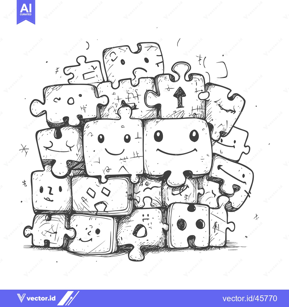 Premium Vector dari Hand-Drawn Illustration of Interlocking Puzzle Pieces with Faces