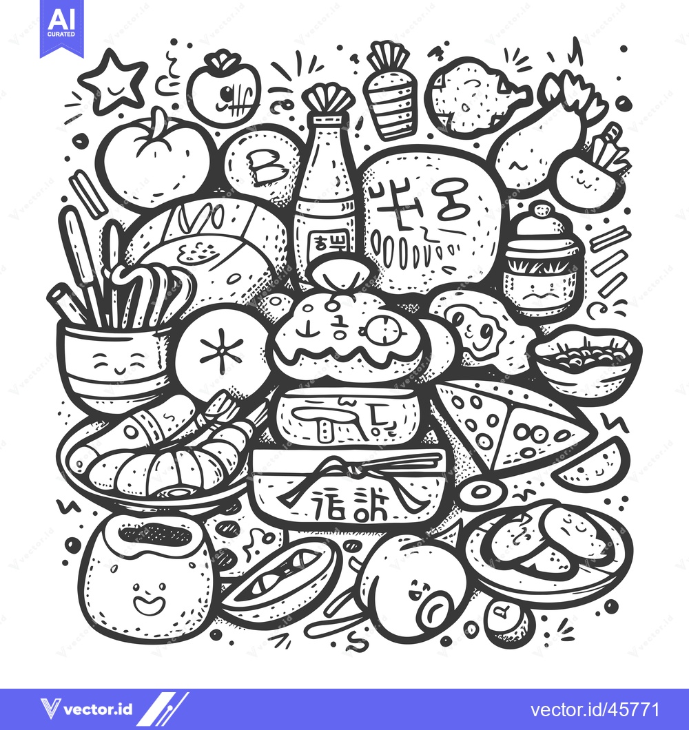 Premium Vector of Hand-drawn illustration of Japanese cuisine with cute characters