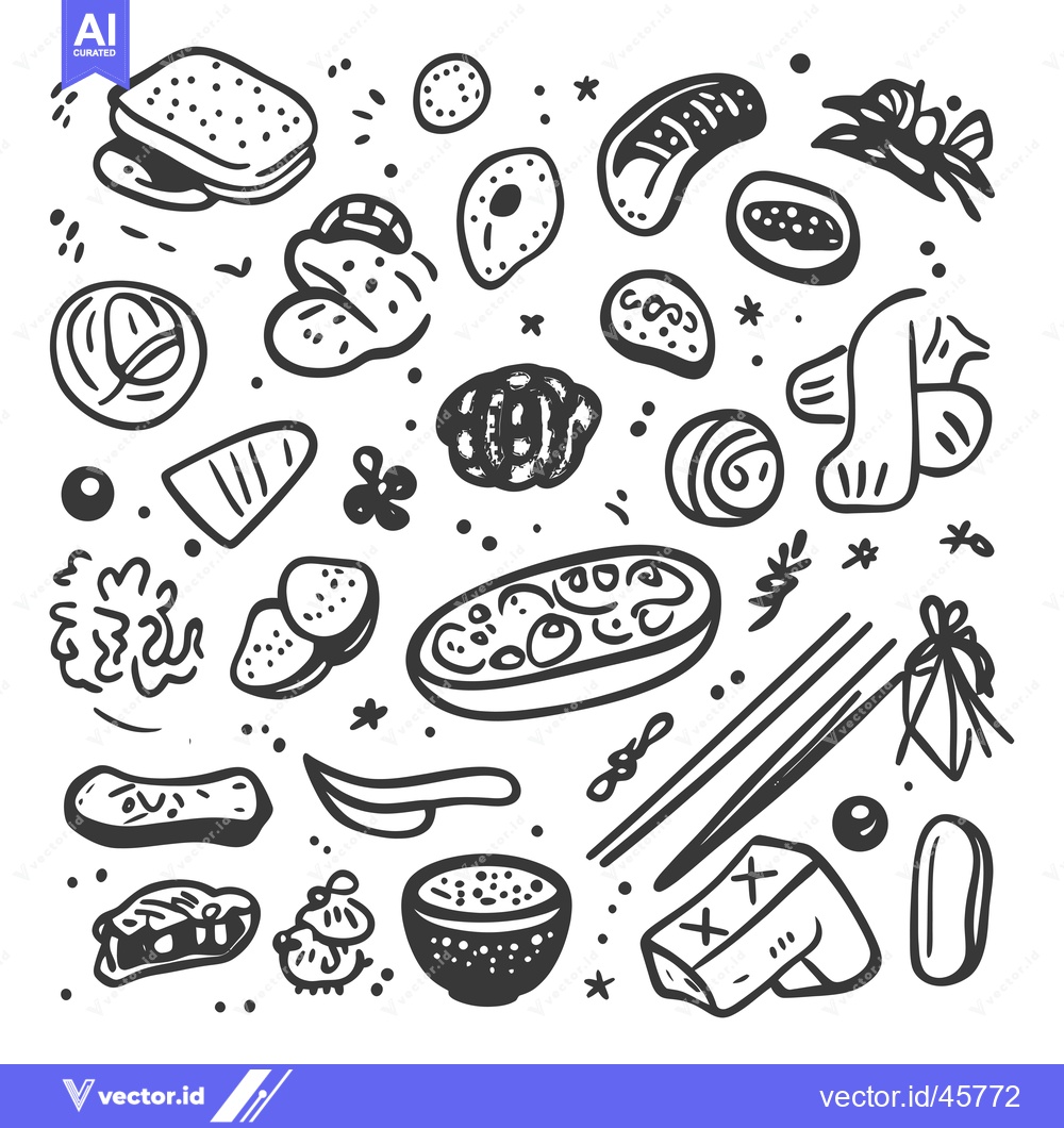Premium Vector dari Hand-Drawn Illustration of Japanese Food with Chopsticks and Other Ele