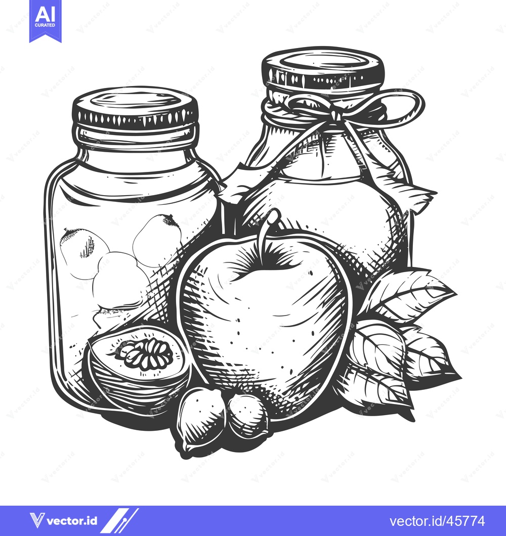 Premium Vector dari Hand-Drawn Illustration of Jars, an Apple, and Nuts
