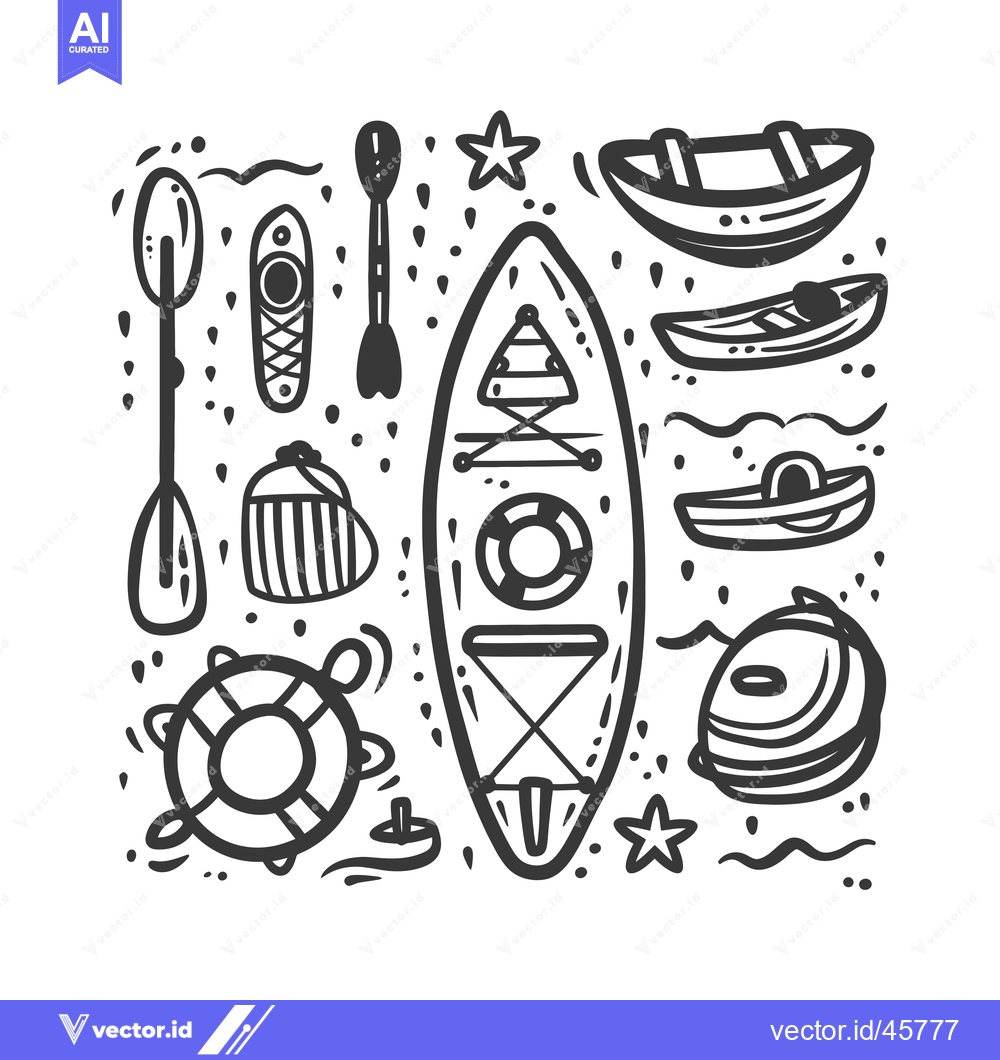 Premium Vector of Hand-drawn illustration of kayaking and boating equipment.