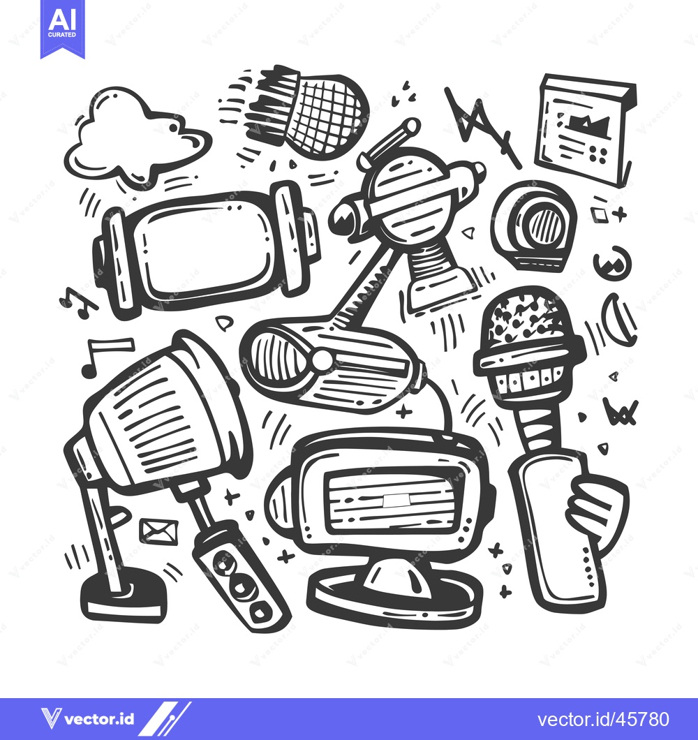 Premium Vector of Hand-Drawn Illustration of Media and Broadcasting Equipment