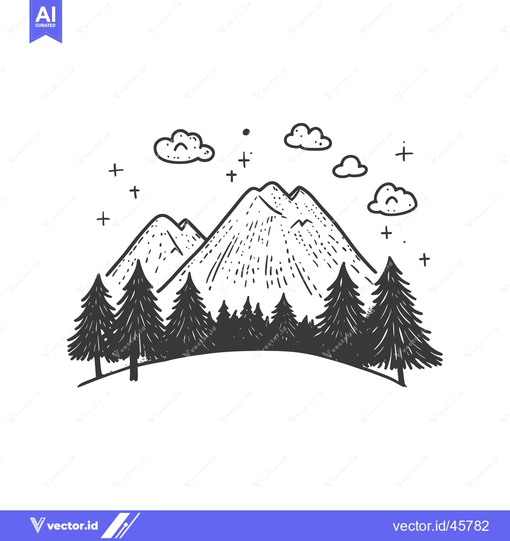 Premium Vector dari Hand-Drawn Illustration of Mountains and Pine Trees