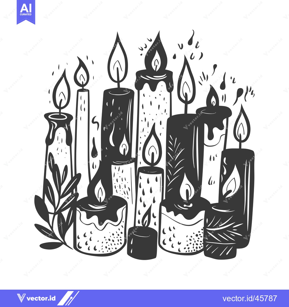 Premium Vector dari Hand-Drawn Illustration of Multiple Lit Candles with Flames and Drippi