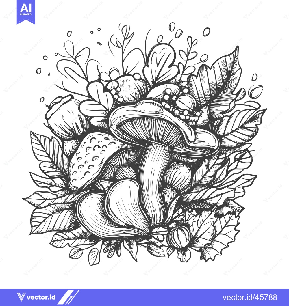 Premium Vector of Hand-drawn illustration of mushrooms and foliage