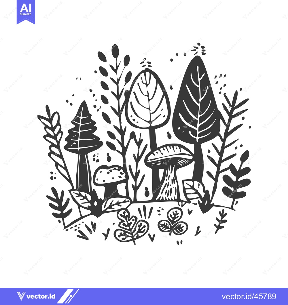 Premium Vector of Hand-drawn Illustration of Mushrooms and Forest Plants in Black and Wh
