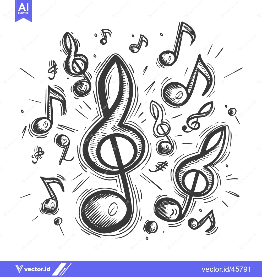 Premium Vector dari Hand-drawn Illustration of Musical Notes with Emphasis on a Treble Cle