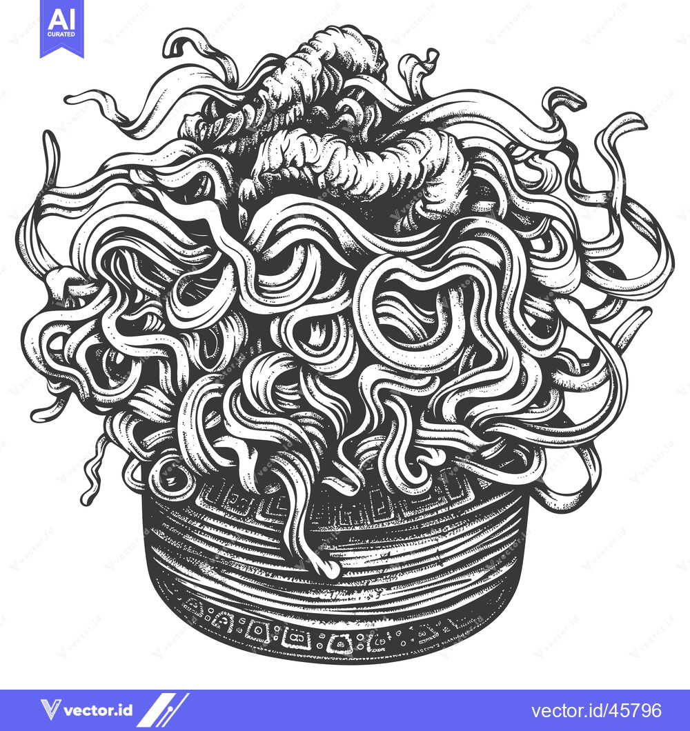 Premium Vector of Hand-Drawn Illustration of Noodles in a Bowl