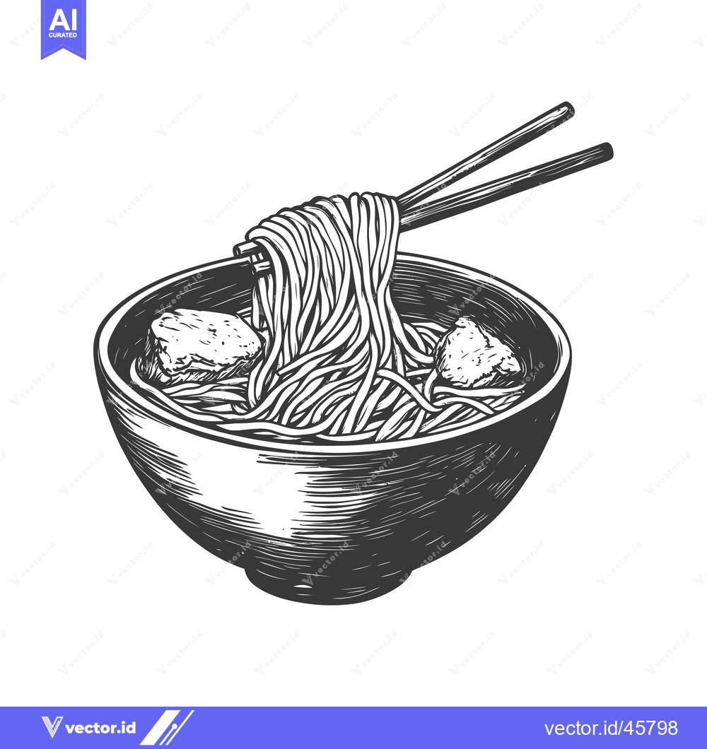 Premium Vector of Hand-Drawn Illustration of Noodles with Chopsticks in a Bowl
