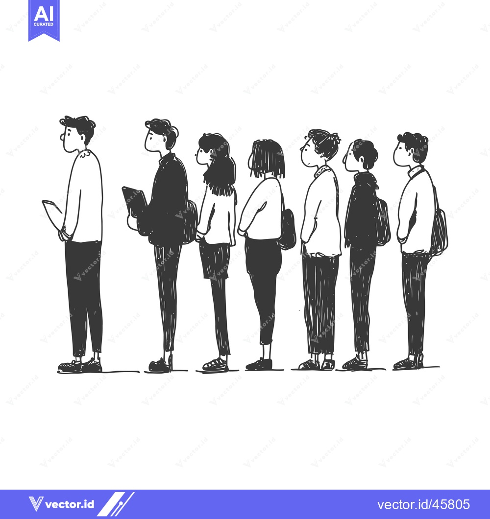 Premium Vector of Hand-drawn Illustration of People Standing in a Line