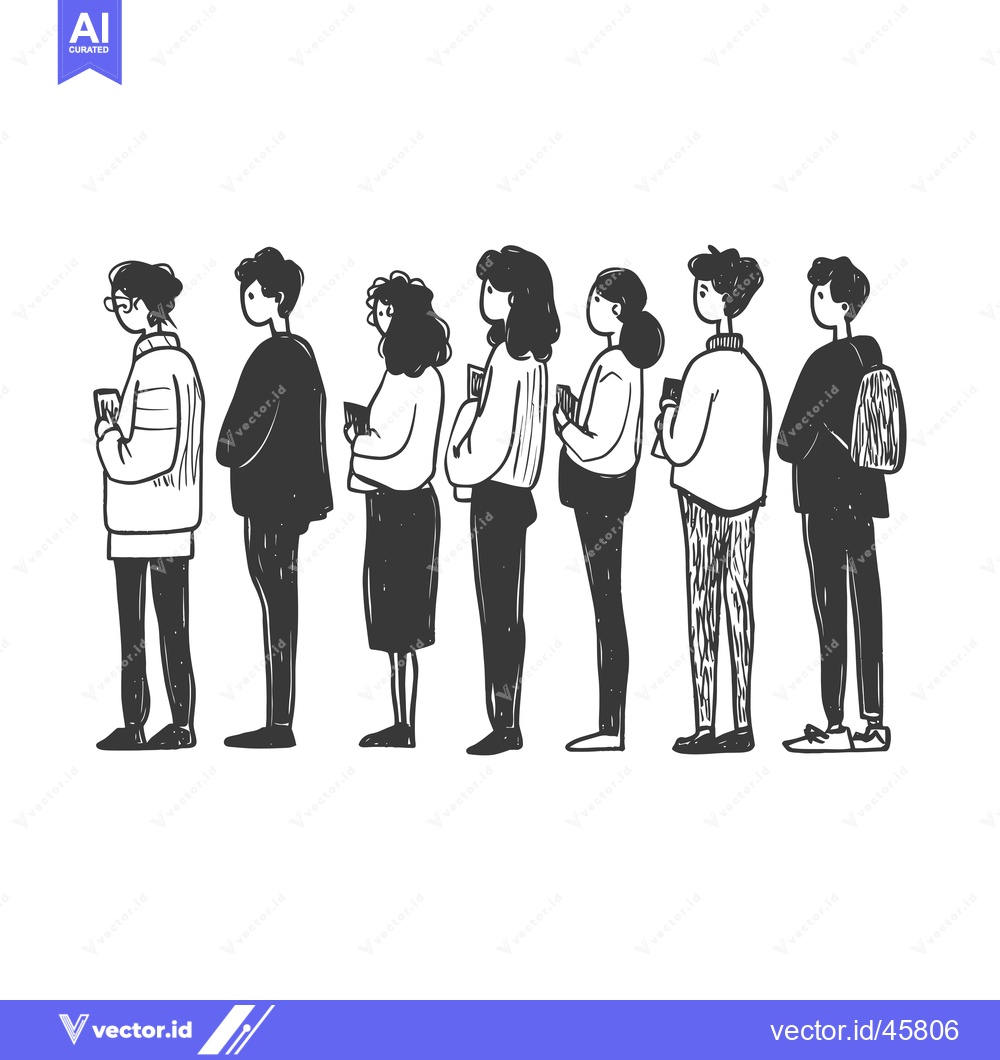 Premium Vector of Hand-drawn Illustration of People Waiting in a Line