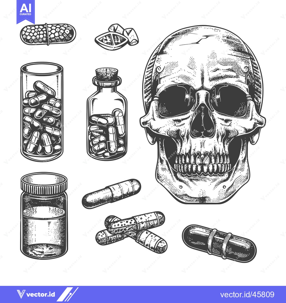 Premium Vector dari Hand-Drawn Illustration of Pills and a Skull