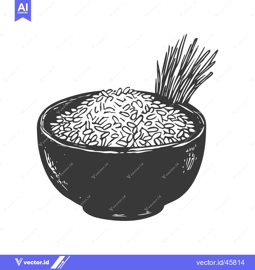 Premium Vector dari Hand-Drawn Illustration of Rice in a Bowl with Sprig of Rice