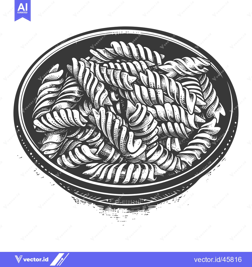 Premium Vector of Hand-drawn Illustration of Rotini Pasta in a Bowl
