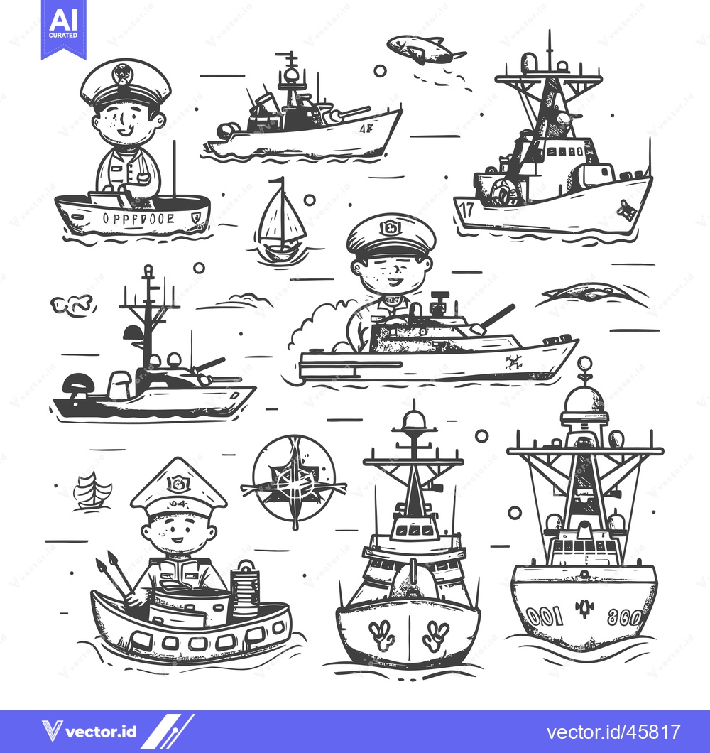 Premium Vector dari Hand-drawn Illustration of Sailors and Various Ships at Sea