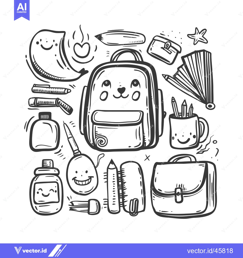Premium Vector of Hand-Drawn Illustration of School Supplies with Cartoon Faces
