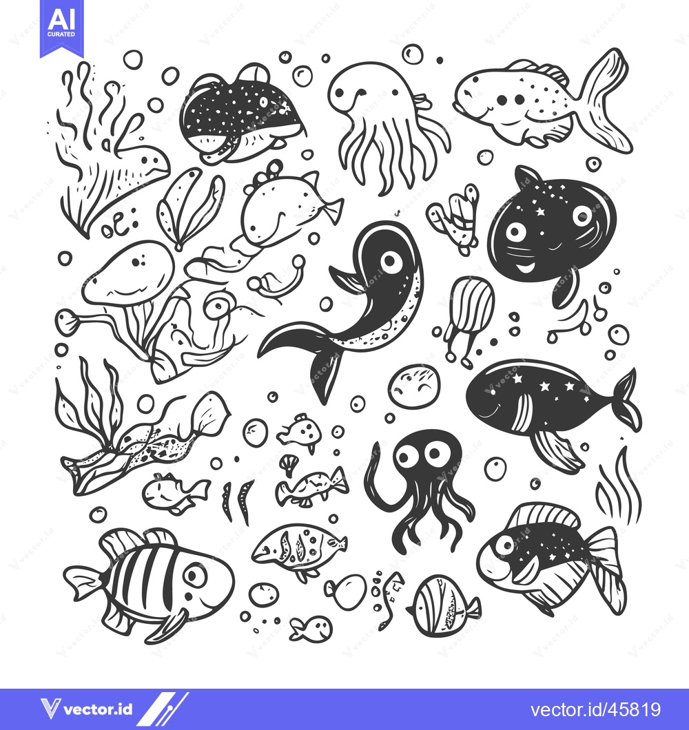 Premium Vector dari Hand-drawn Illustration of Sea Creatures and Seaweed