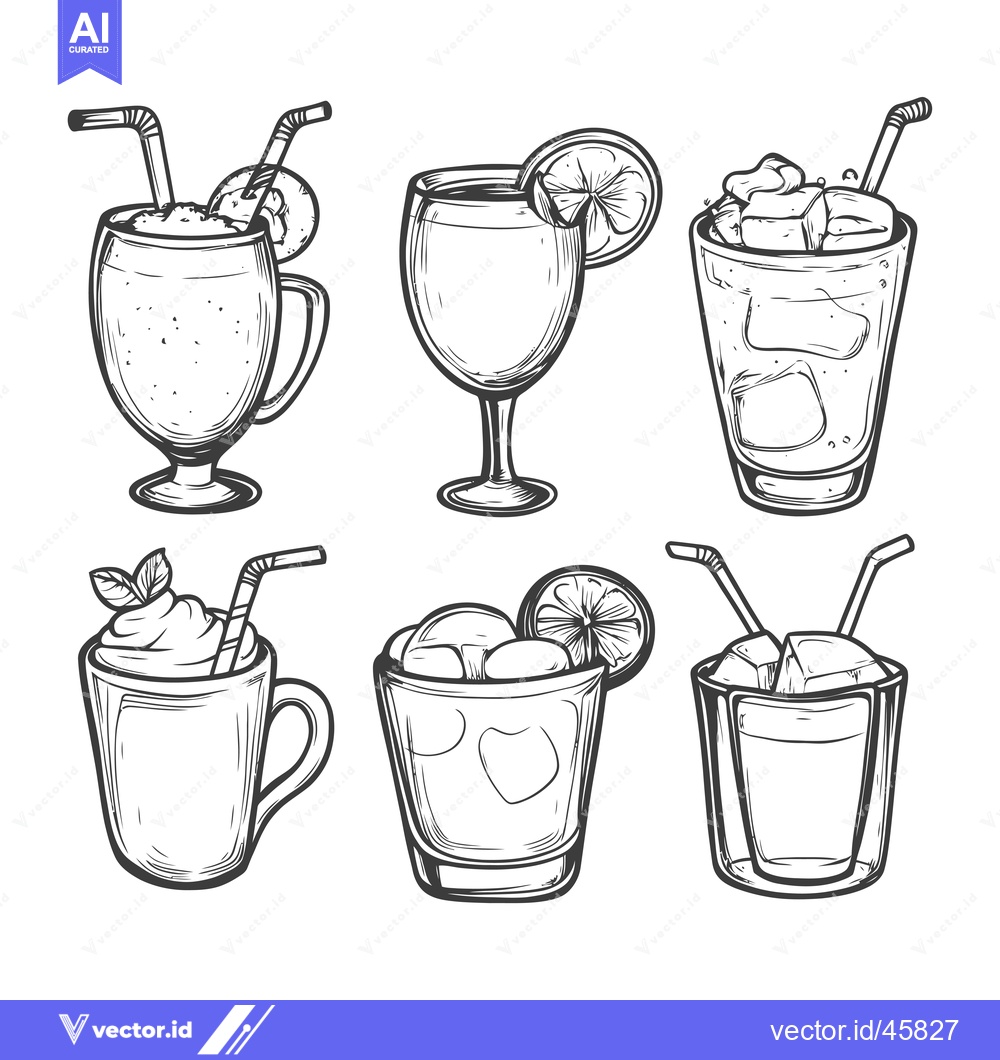 Premium Vector dari Hand-Drawn Illustration of Six Different Types of Cocktails