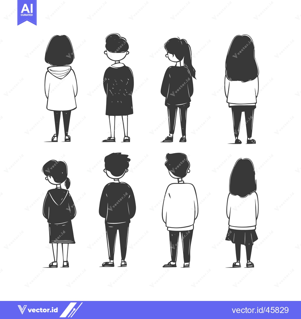 Premium Vector of Hand-Drawn Illustration of Six People from Behind, Standing in Two Row