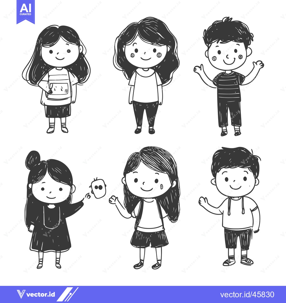 Premium Vector dari Hand-Drawn Illustration of Six Smiling Children