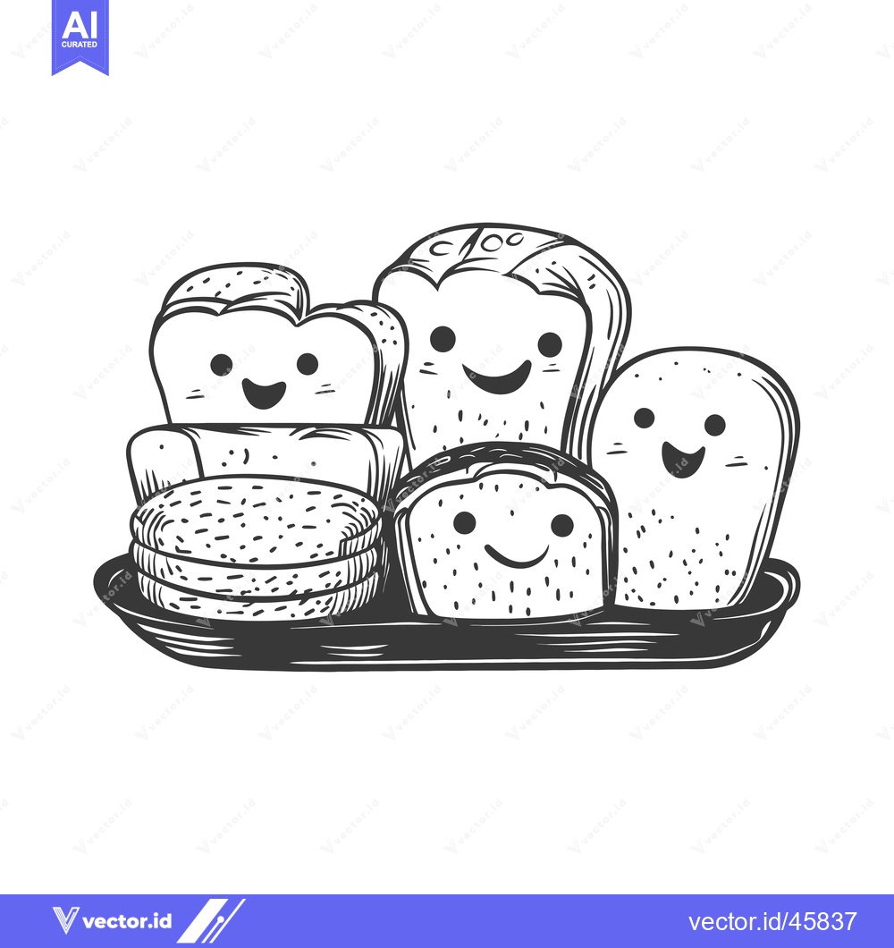 Premium Vector of Hand-Drawn Illustration of Smiling Bread in a Tray
