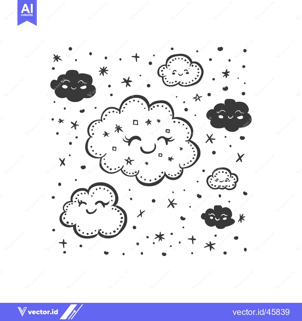 Premium Vector of Hand-Drawn Illustration of Smiling Clouds with Stars